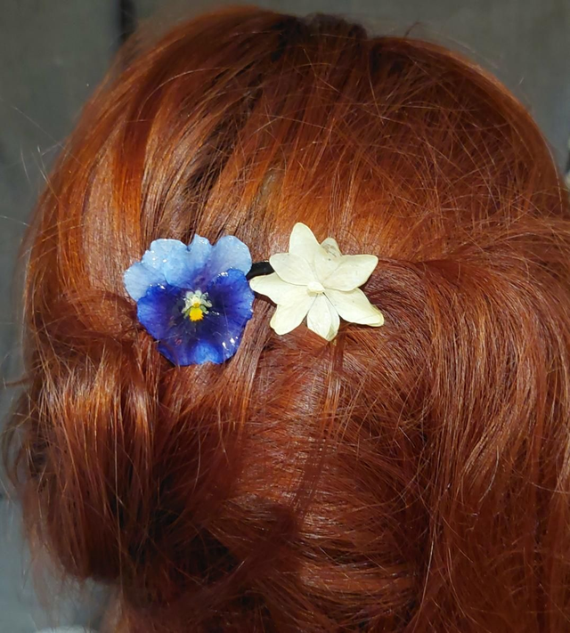 Peigne Pensée &amp; Hortensia – Accessoire floral fait main