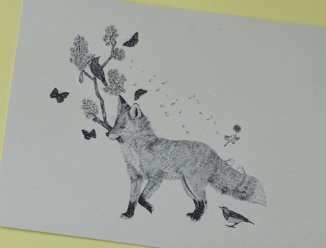 Affichette A4 le renard du printemps *imprimée au Japon*