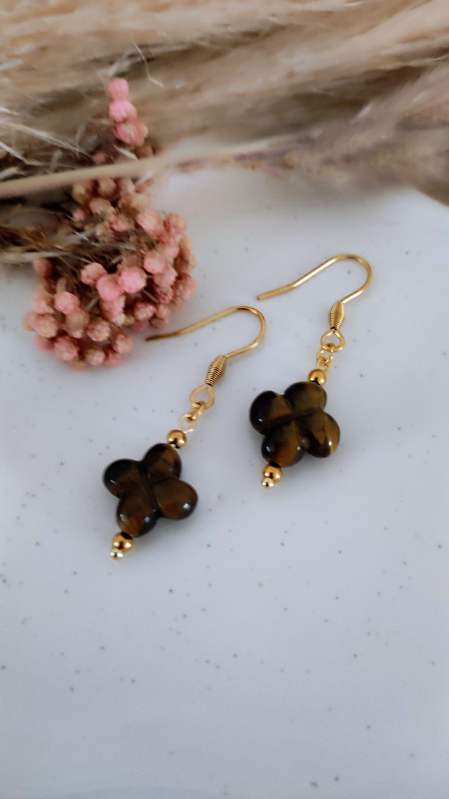 Boucles d'oreilles Trèfle Oeil de tigre