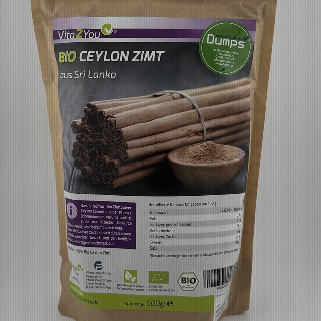 Vita2You Bio Ceylon Zimt Pulver 500g - Original aus Sri-Lanka - 100% Ökologischer Anbau