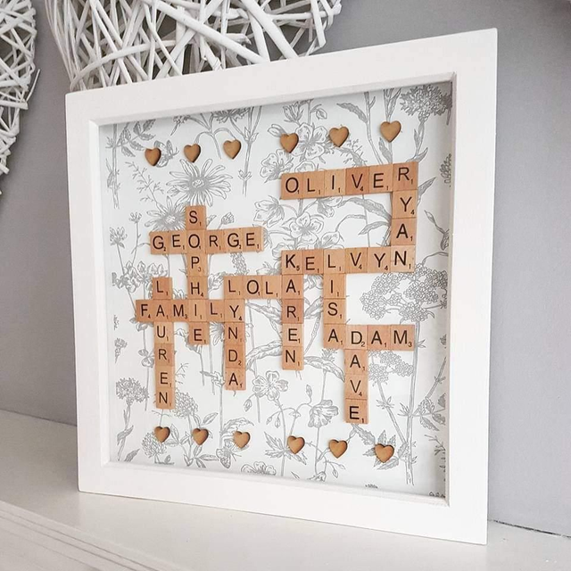 Scrabble frame grey floral background large frame 30cm x 30cm 
