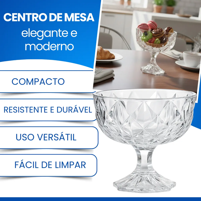 Centro De Mesa Fruteira Vidro Diamond 600 Ml