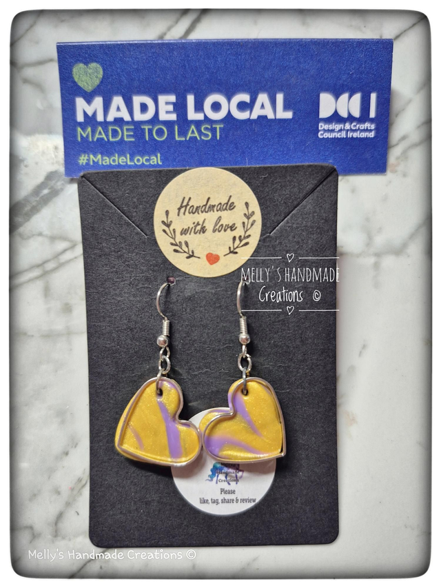 Purple and Gold Marble Heart earrings 