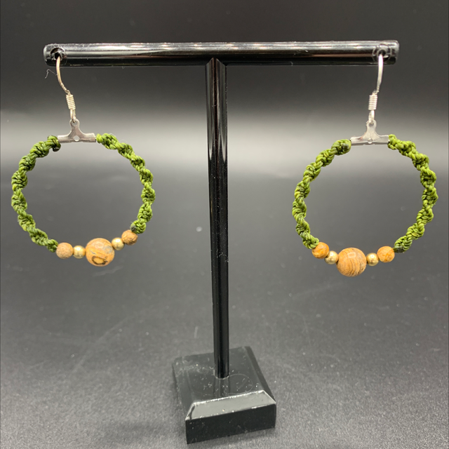 Grand Créoles vert kaki et pierre 