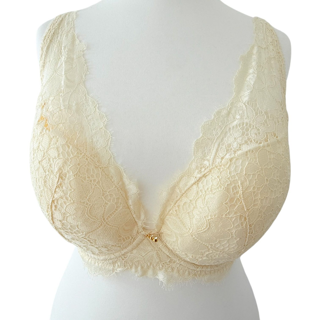Cream/ butter yellow lace halter style Japanese Bra + Underwear Set UK 32DD