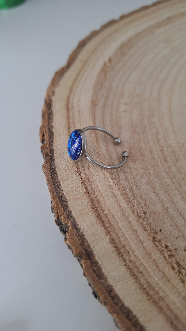 Bague argenté paillettes bleues