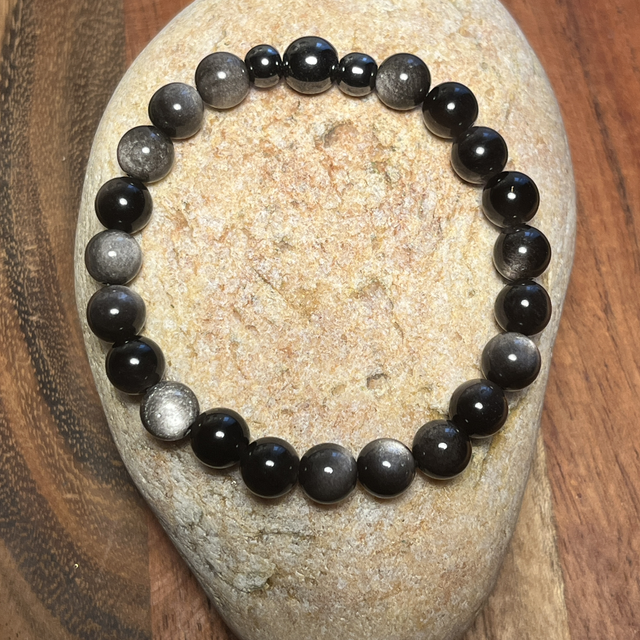 Bracelet en Obsidienne Argentée