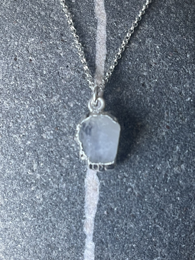 June - Moonstone birthstone necklace - raw &amp; wrapped with sterling silver