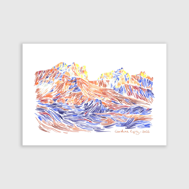 Tirage d'art - Montagnes, soleil couchant