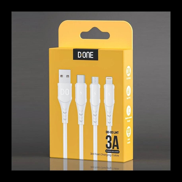 Câble 3 en 1 (LMT) blanc charge rapide 120cm

