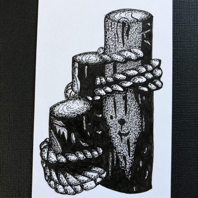 Poteaux d’amarrage cordes &amp; bateaux - 16 x 21 cm - encadrement noir &amp; bois 