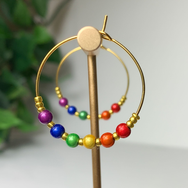 Rainbow beaded hoop earrings