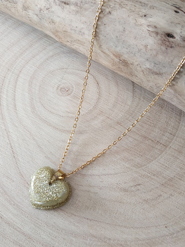 Collier cœur or pailleté