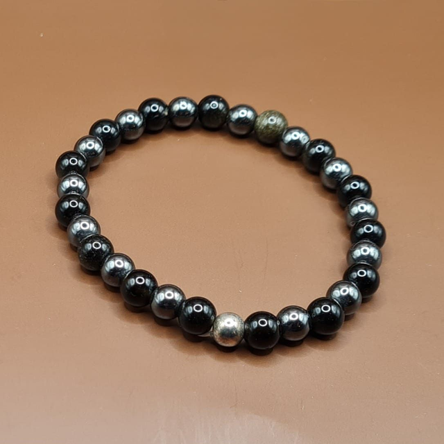 Bracelet Hématite – obsidienne dorée