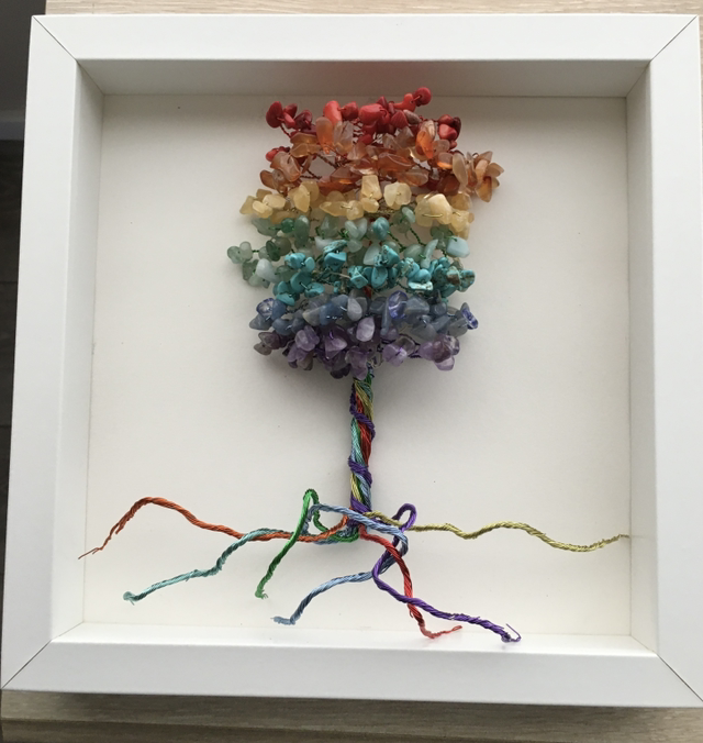 Rainbow Crystal Tree with Lights in White Frame