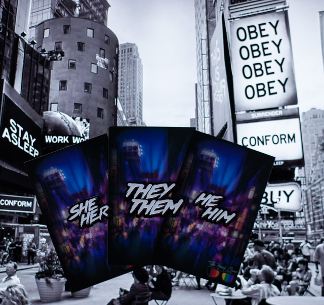 John Carpenter's "They Live" Inspired He/Him Pronoun Pin Badge