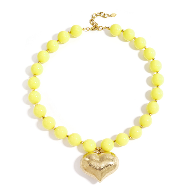 Acryl kralen ketting bold heart geel 