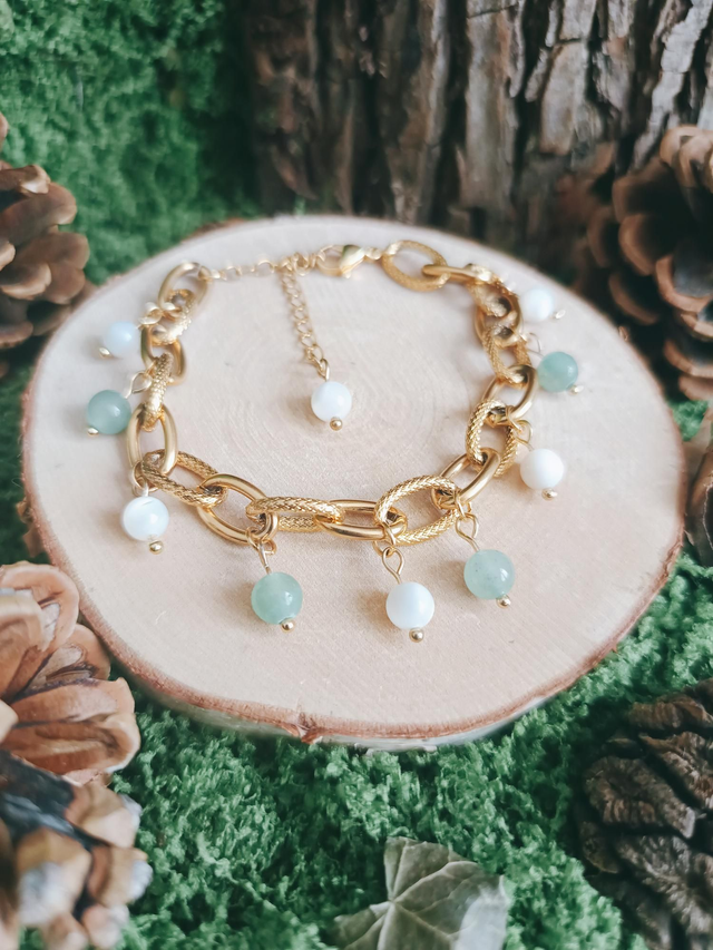 BRACELET - BOIS NACRÉ (aventurine verte et nacre )