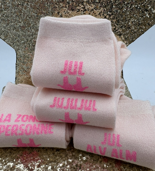Chaussettes a paillettes JuL rose irridescent phospho