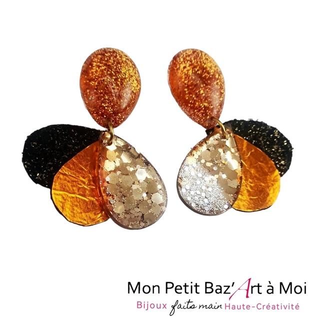 Boucles d'oreilles Paon MM cuivré orange 