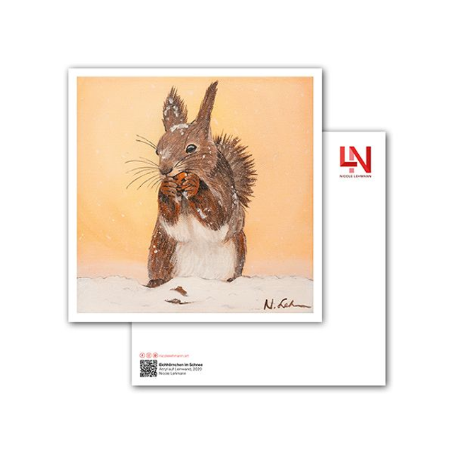 Eichhörnchen im Schnee - Kunstkarte