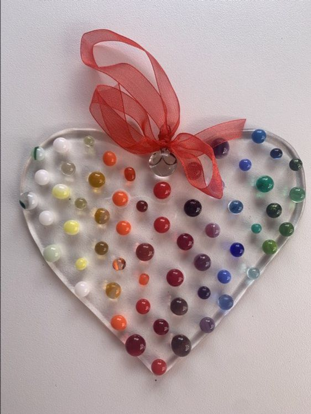 Fused Glass Dotty Rainbow Colours Heart Suncatcher Gift approx 11cm