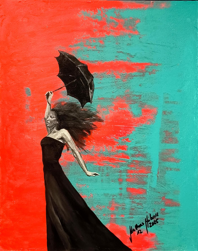 Gemälde "Schirm" - Unikat mit Neonfarben, gerahmt