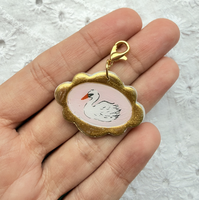 Vintage Style Pink and Gold Swan Charm