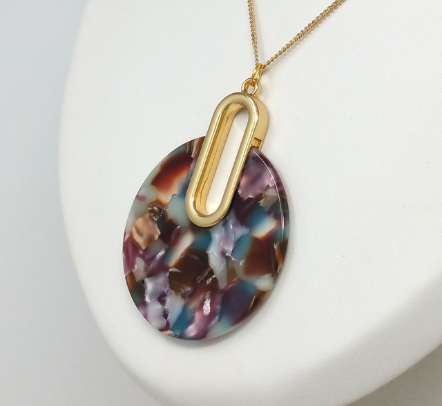 COLLIER ROND AVEC CHAINE PLAQUE OR MOTIF MARBRE VIOLET - COL745