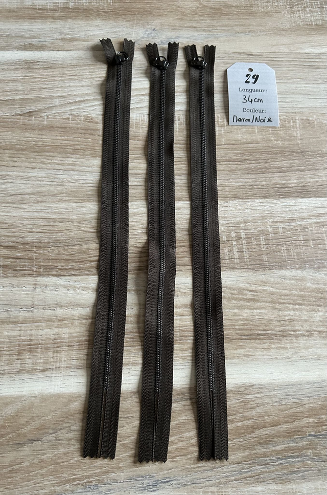 Fermetures éclair métallique marron et noir 34cm