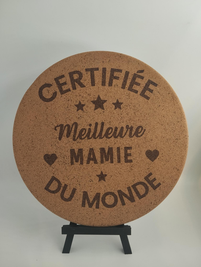 Dessous de plat en liège – “La meilleure mamie du monde” – Ø 19 cm 🌸💝
