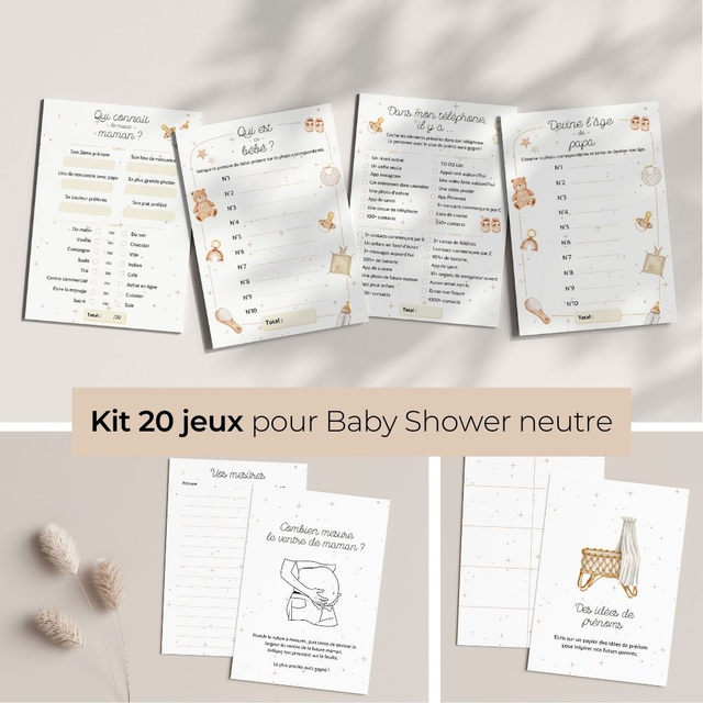 Pack 20 jeux pour Baby Shower