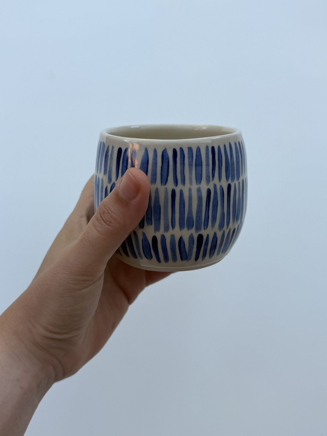 Stoneware Mug with Cobalt Blue Brush Lines