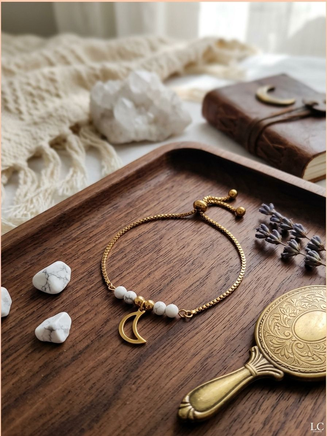 Bracelet coulissant avec pampille - Howlite blanche