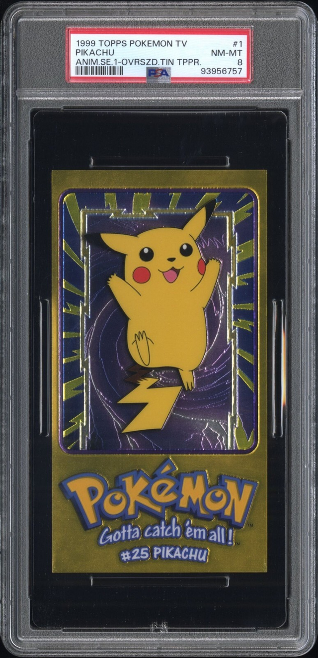 PSA 8 Pikachu #1 Topps Pokémon TV Anime Series 1 Oversized Tin Toppers