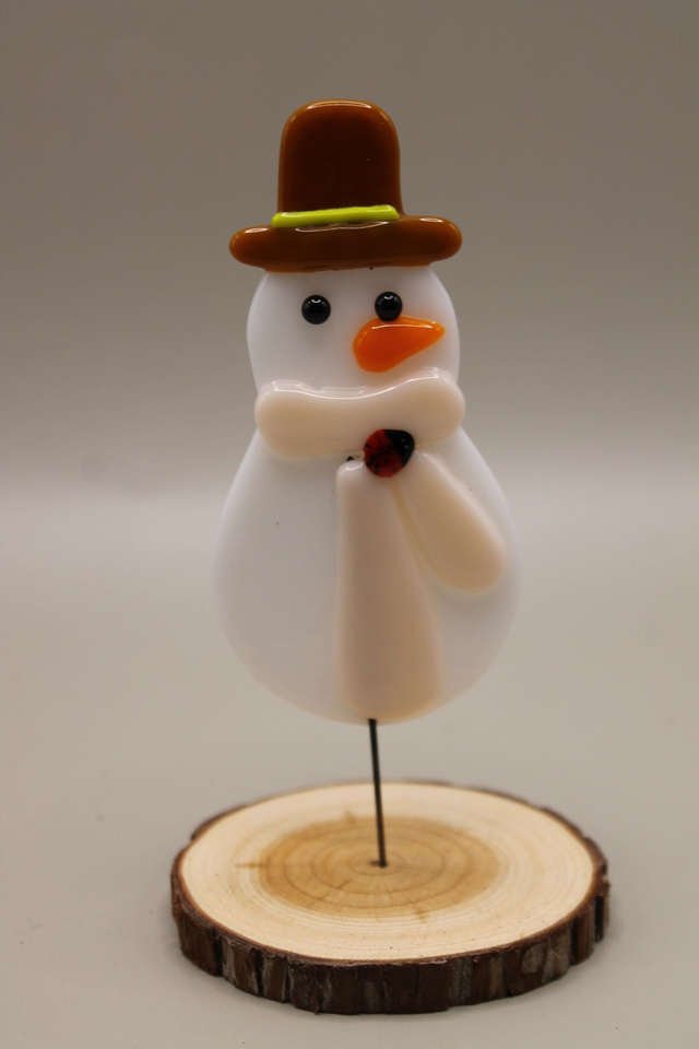 Free standing Snowperson decoration with cream scarf 4 - 5" tall