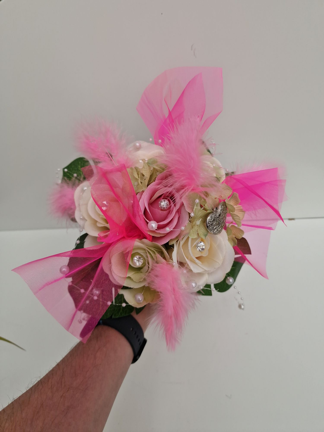 Bouquet De Mariée Roses Tulle Perles Plumes Dentelle