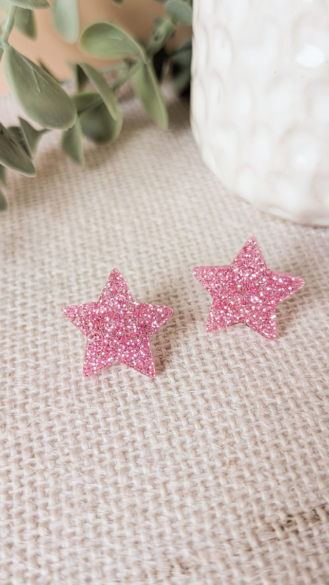 Petites boucles étoiles roses pailletées
