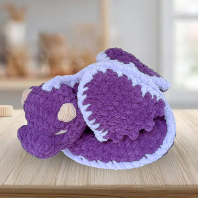 Crochet Plush Large Sleeping Dragon, Purple & Lilac, Ukca tested