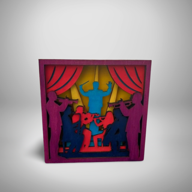 Cadre Lumineux en Bois - Chef d'Orchestre et ses musiciens