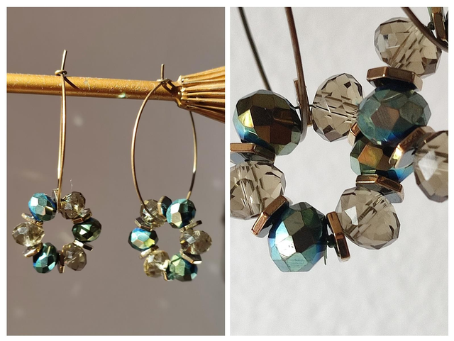Créoles bronze et verre vert en laiton bronze -sans nickel pièce unique 