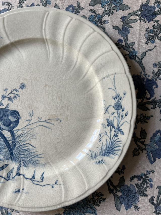 OISEAUX 2 - Assiette plate aux Oiseaux par la manufacture française de Gien - Terre de Fer