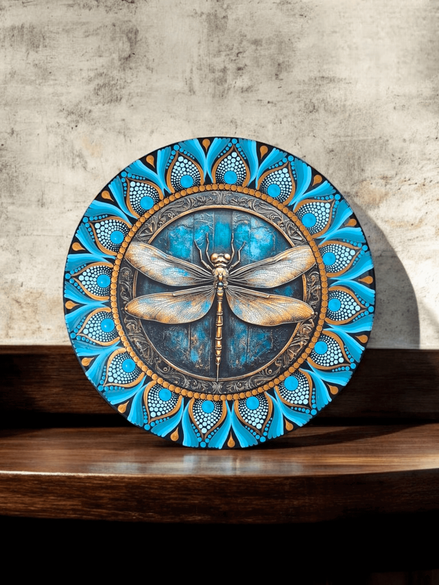 Mandala mural sur disque vinyle &quot;Libellule&quot;