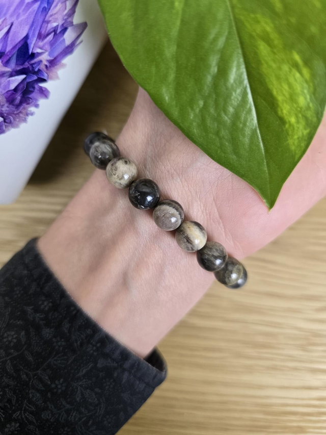 Pierre de Lune Noire - Bracelet avec perles de 9 mm