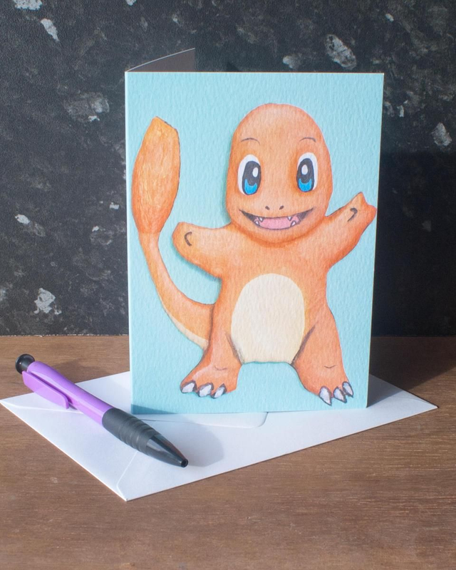 Charmander Pikachu Pokemon Greetings Card/Mounted Print (blank inside)