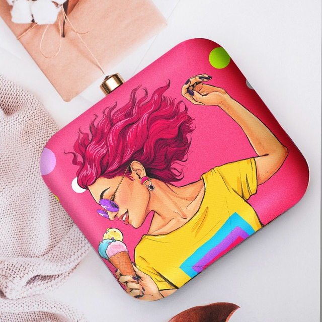 Woman Portrait Printed Clutch Bag- 7x6.5