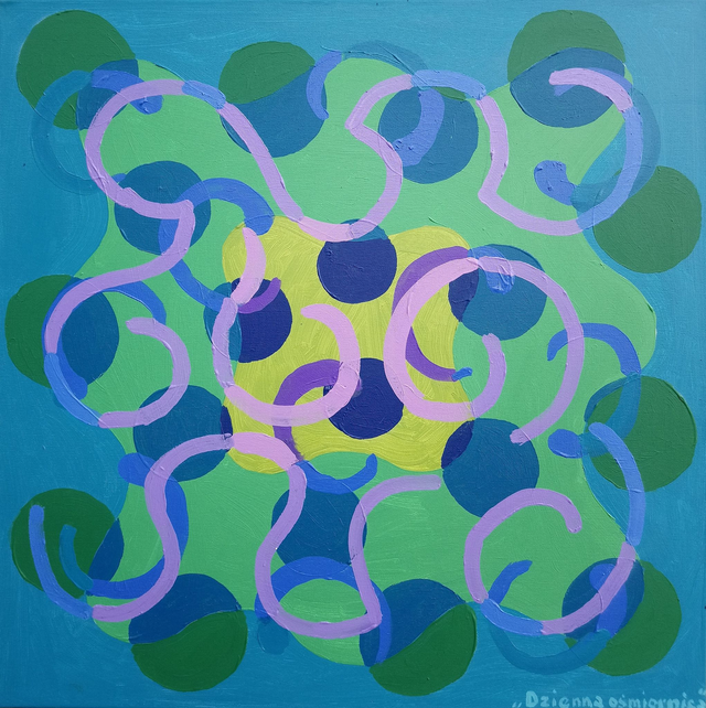 Dzienna ośmiornica - W perspektywie zwrotnej: Dada-sur, 65x65 akryl płótno 2018