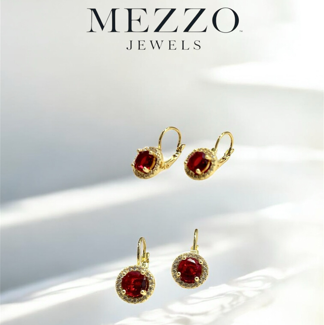 Γυναικεία κρεμαστά σκουλαρίκια ~Ruby ❤️~ σε χρυσό χρώμα 