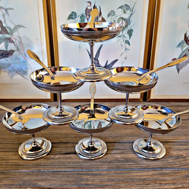 X Coupes à glaces vintage inox (avec cuillères) type Letang Remy