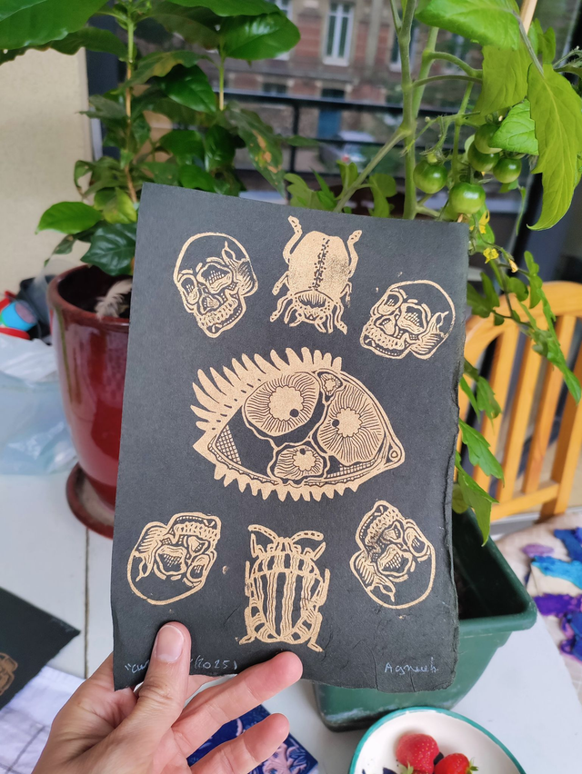 Impression Linogravure "cabinet de curiosité" impressions aléatoires format A5